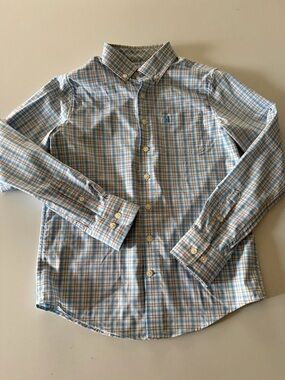 Johnnie-O Prep-formance Boys Button Down Shirt Blue Plaid Size 12